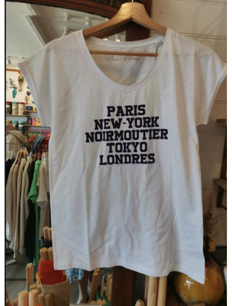 Tee-Shirt femme "Paris NY Noirmoutier Tokyo Londres" Mauve