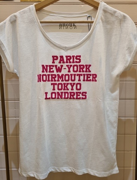 Tee-Shirt femme "Paris NY Noirmoutier Tokyo Londres" Magenta